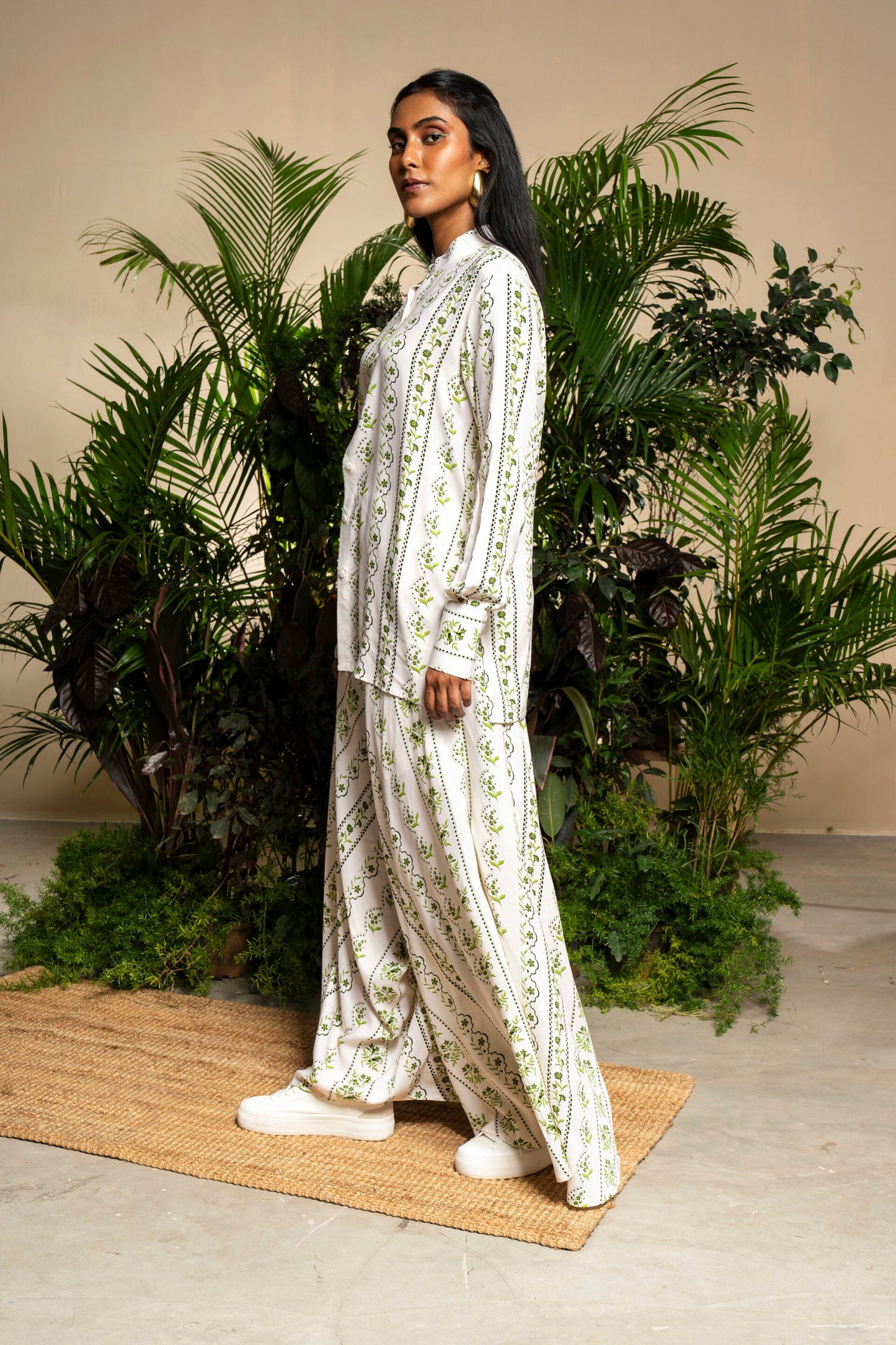 Olive Riviera Kurta With Draped Pants