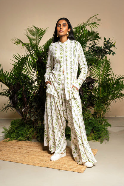 Olive Riviera Kurta With Draped Pants