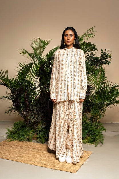 Champagne Riviera Kurta With Draped Pants